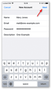 pasul 5 instalarea mailului personal pe iphone